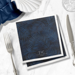 Midnight Tropical Palms Moody Blue Pattern ID1322 Napkin