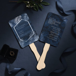Midnight Tropical Palms Wedding Program ID1322 Hand Fan