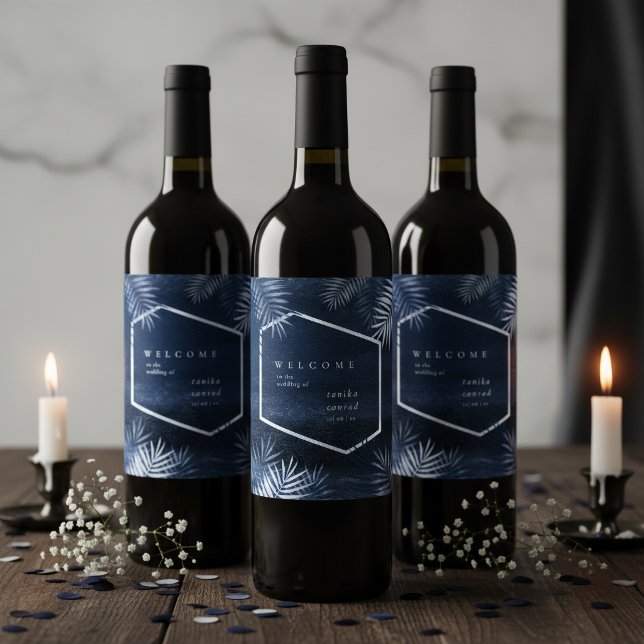 Midnight Tropical Palms Welcome ID1322 Wine Label (Creator Uploaded)