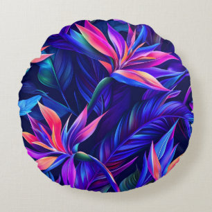 Midnight Tropical Rainforest Round Cushion