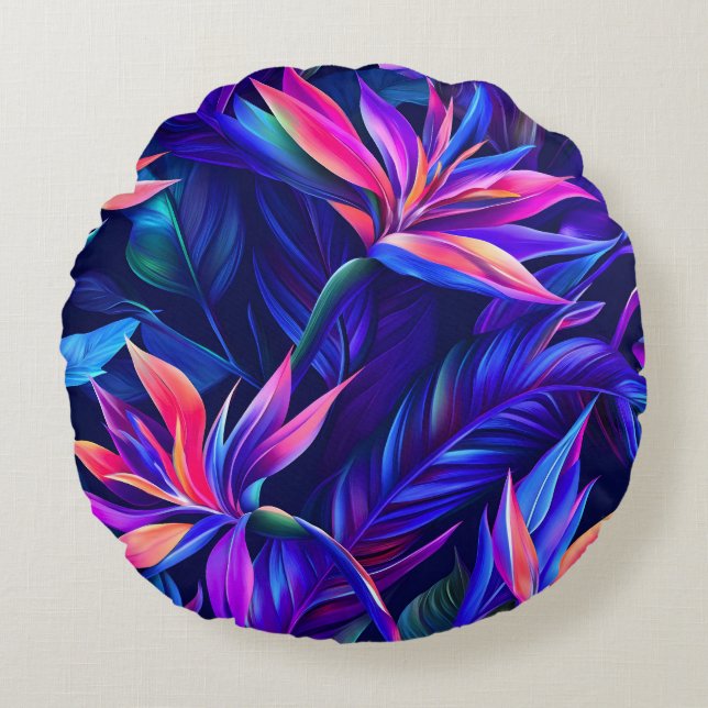 Midnight Tropical Rainforest Round Cushion (Front)