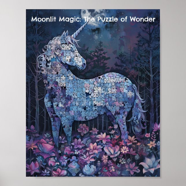 Midnight Unicorn Puzzle - Celestial Fantasy Art Poster (Front)