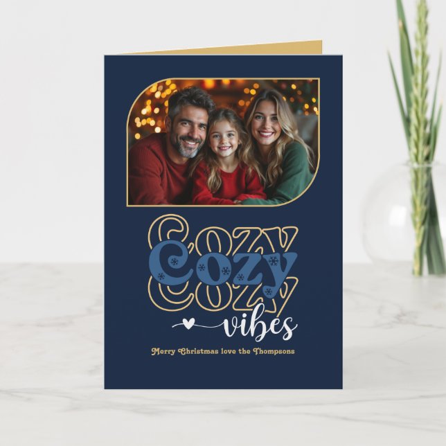 Midnight Velvet Cosy Vibes Retro Christmas Photo Holiday Card (Front)