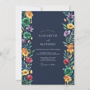 Midnight Vibrant Bloom Wedding Invitation