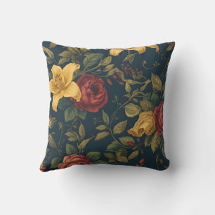 Midnight Victorian Floral – Yellow Lilies & Roses Cushion