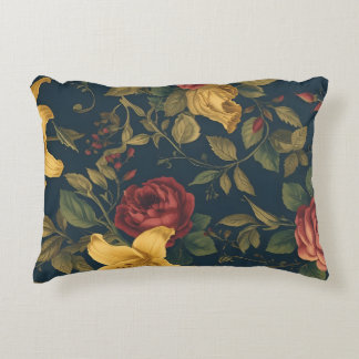 Midnight Victorian Floral – Yellow Lilies & Roses Decorative Cushion