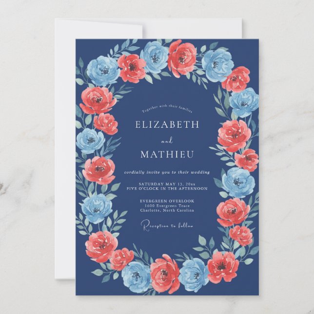 Midnight Warm Coral Petal Wedding Invitation (Front)