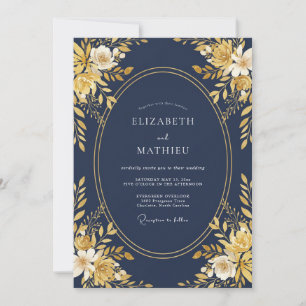 Midnight Warm Gold Petal Wedding Invitation