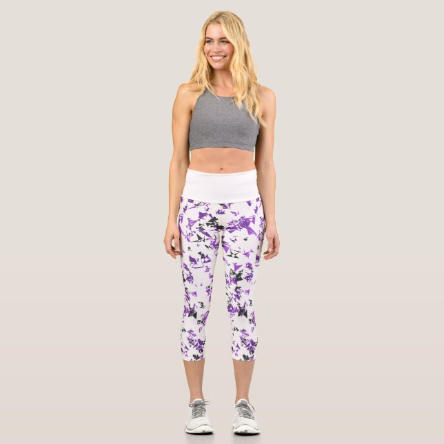 Midnight Warrior: Black & Purple Camo Yoga Capris (Front)