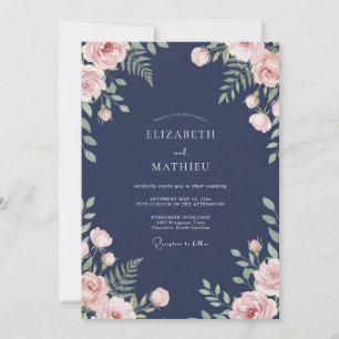 Midnight Watercolor Petal Wedding Invitation