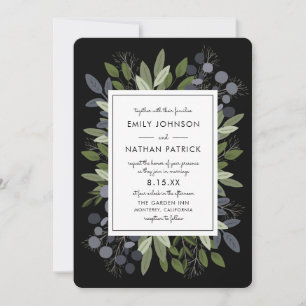 Midnight Wedding Sprigs Invitation