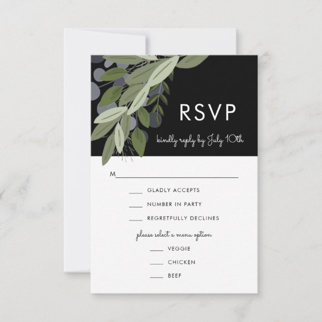 Midnight Wedding Sprigs, RSVP Menu Card (Front)