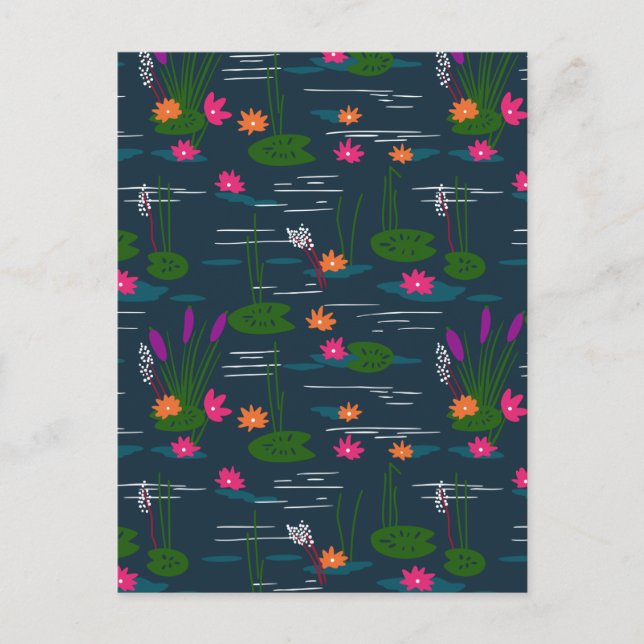 Midnight Whimsical Lotus Floral Garden  Holiday Postcard (Front)