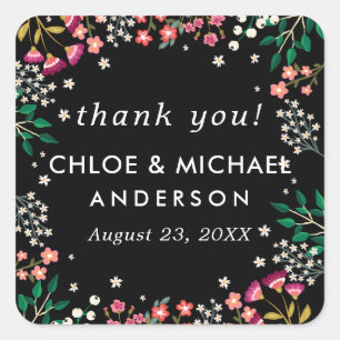 Midnight Wildflowers - Boho Wedding - Thank You Square Sticker