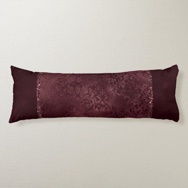 Midnight Wine Romance | Dark Satiny Grunge Damask Body Cushion (Front)