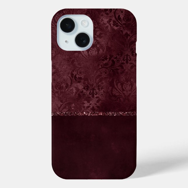 Midnight Wine Romance | Dark Satiny Grunge Damask Case-Mate iPhone Case (Back)
