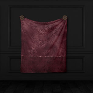 Midnight Wine Romance   Dark Satiny Grunge Damask Fleece Blanket