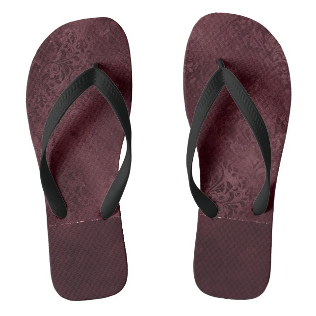 Midnight Wine Romance | Dark Satiny Grunge Damask Flip Flops (Footbed)