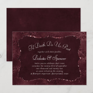 Midnight Wine Romance   Dark Satiny Grunge Damask Invitation