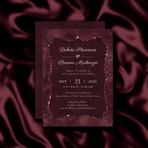 Midnight Wine Romance   Dark Satiny Grunge Damask Invitation
