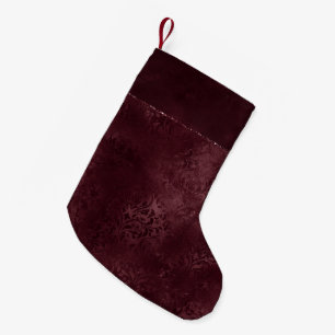 Midnight Wine Romance   Dark Satiny Grunge Damask Small Christmas Stocking