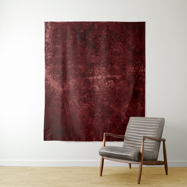 Midnight Wine Romance | Satiny Grunge Backdrop Tapestry (In Situ)