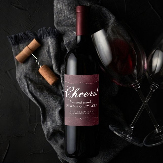 Midnight Wine Romance | Satiny Grunge Damask Favou Wine Label (Creator Uploaded)