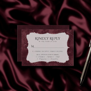 Midnight Wine Romance   Satiny Grunge Damask Meal RSVP Card