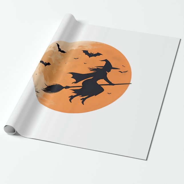 Midnight Witch in the Sky Wrapping Paper (Unrolled)