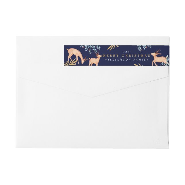 Midnight Woodland Forest Reindeer & Christmas Tree Wrap Around Label (Back)