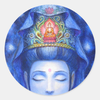 Midnight Zen Meditation Kuan Yin Classic Round Sticker