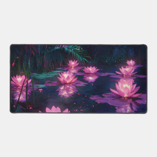 Midnight Zen Nature Pink Lotus Pond Desk Mat