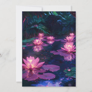Midnight Zen Nature Pink Lotus Pond Holiday Card