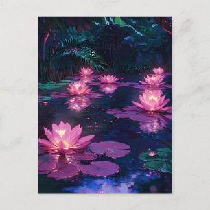 Midnight Zen Nature Pink Lotus Pond Holiday Postcard