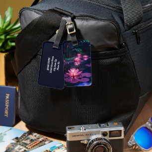 Midnight Zen Nature Pink Lotus Pond Luggage Tag