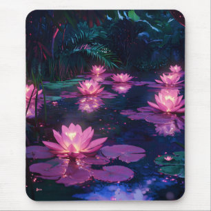 Midnight Zen Nature Pink Lotus Pond Mouse Mat