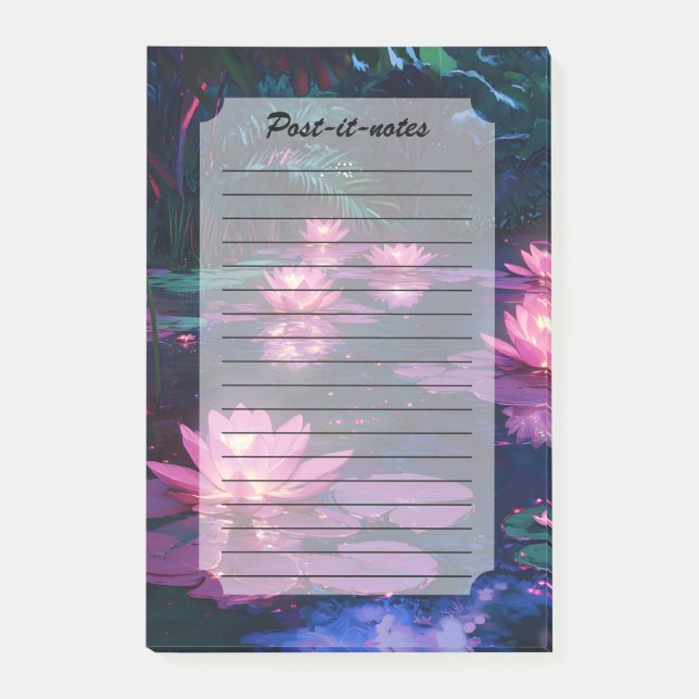 Midnight Zen Nature Pink Lotus Pond Post-it Notes (Front)