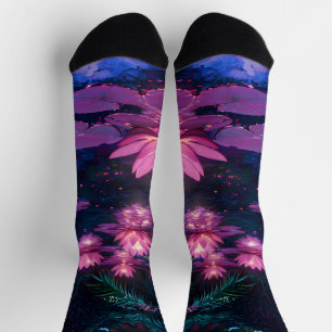 Midnight Zen Nature Pink Lotus Pond Socks