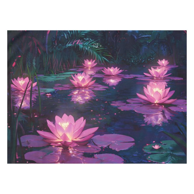 Midnight Zen Nature Pink Lotus Pond Tablecloth (Front (Horizontal))