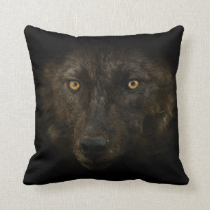 Midnights Gaze - Black Wolf Wild Animal Wildlife Cushion