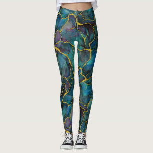 Midnught Blue Marble with gold veines Leggings