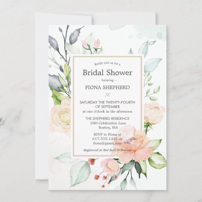 Midsummer Elegant Watercolor Floral Bridal Shower Invitation (Front)