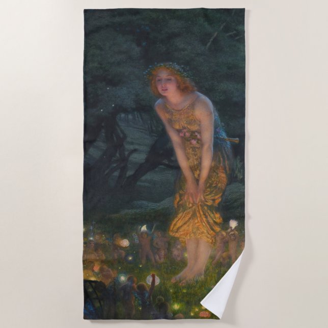 Midsummer Eve Edward Robert Hughes fairies fantasy Beach Towel (Front)