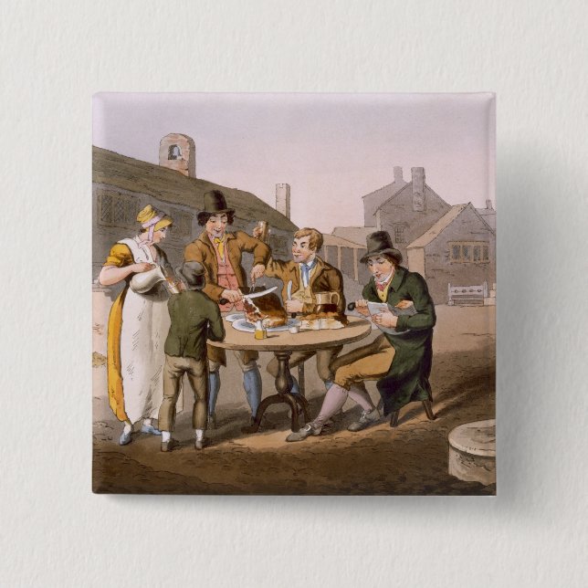 Midsummer Eve, from `Costume of Yorkshire' engrave 15 Cm Square Badge (Front)