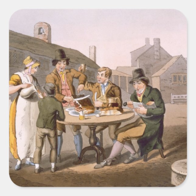 Midsummer Eve, from `Costume of Yorkshire' engrave Square Sticker (Front)