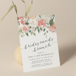 Midsummer Floral | Bridesmaid Brunch Invitation<br><div class="desc">Elegant and modern floral bridesmaid brunch invitation features a bouquet of soft pastel watercolor roses,  peonies and hydrangeas in shades of blush pink,  peach and cream,  with lush green botanical leaves and eucalyptus. Personalize with your bridesmaids brunch details in elegant smoky blue lettering accented with handwritten style calligraphy.</div>