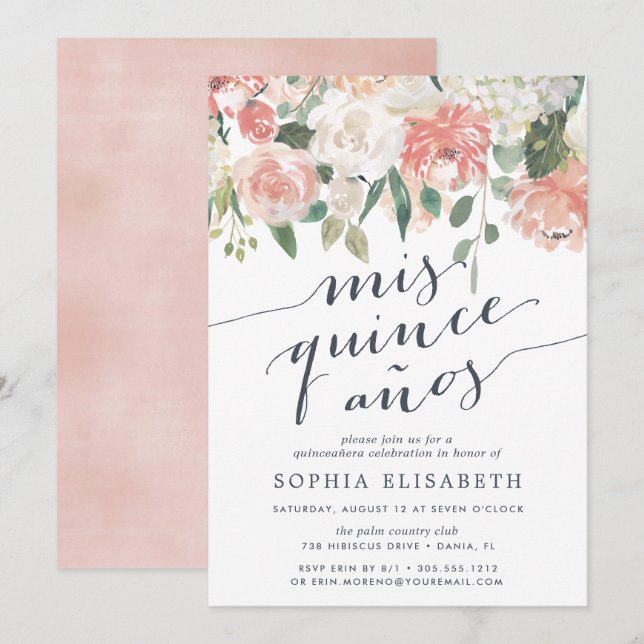 Midsummer Floral | Elegant Watercolor Quinceanera Invitation (Front/Back)