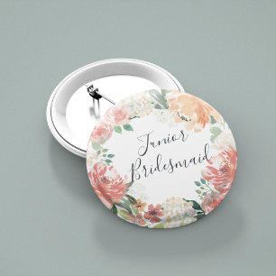 Midsummer Floral Junior Bridesmaid 6 Cm Round Badge