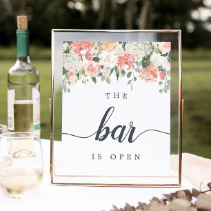 Midsummer Floral "The Bar is Open" Wedding Sign