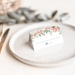 Midsummer Floral Wedding Place Card<br><div class="desc">Chic watercolor floral place card or table card design features a top border of sheer pastel peach and pink flowers and mint green foliage. Space provided for guest name and table number. Cards reverse to reveal a matching floral wreath with your names inside and your wedding date beneath. Designed to...</div>